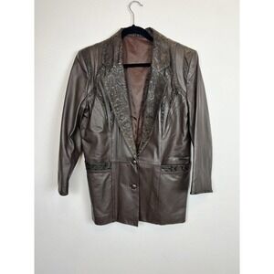 Vtg 80's Pioneerwear Brown leather blazer snakeskin inlay sz 8 western cowboy